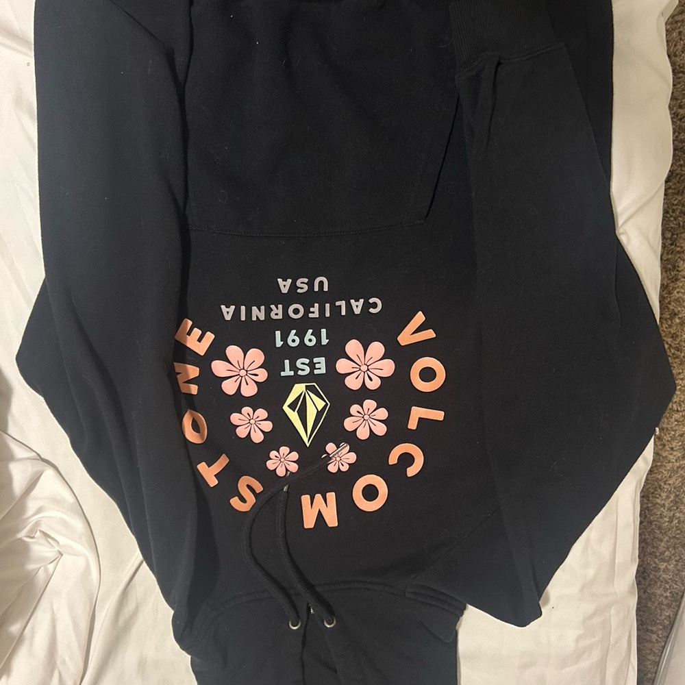 Volcom Black Hoodie with Peach Floral Graphics